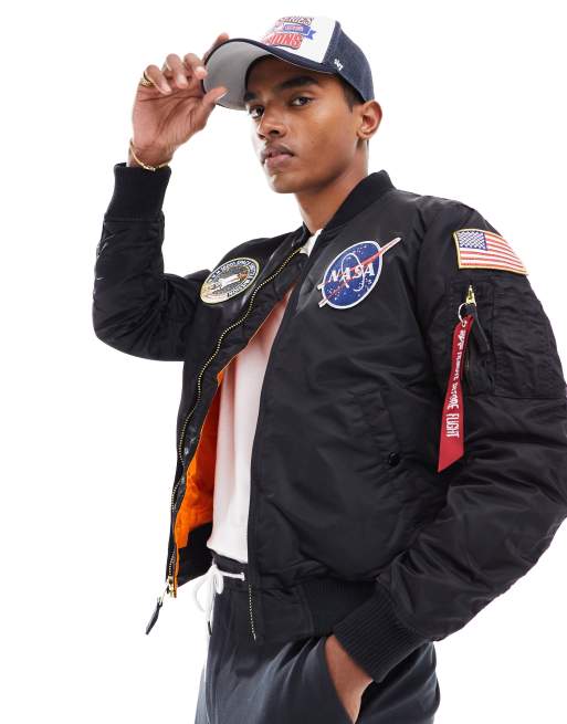 Alpha MA 1 VF Nasa bomber jacket in black ASOS