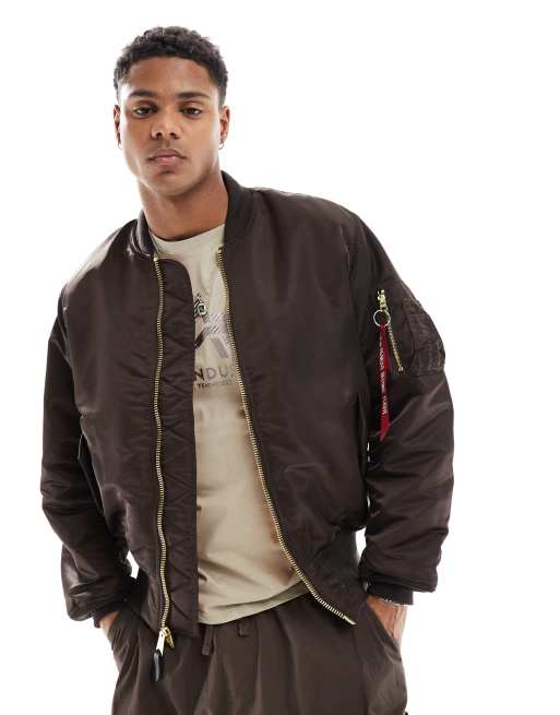 Giacca Uomo Bomber MA1 In Vera Pelle – Modello Corto – Colore Marrone – Taglia XS – Pelle Bovina Con Fodera In Poliestere