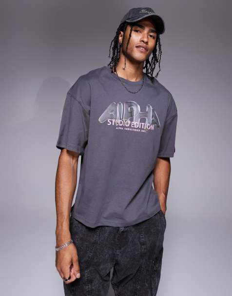 Alpha - Mørkegrå T-shirt med boble-logoprint - view 1
