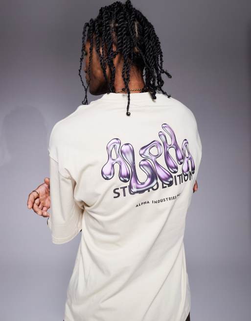 Alpha - T-shirt bianco sporco con stampa del logo bombata sulla schiena