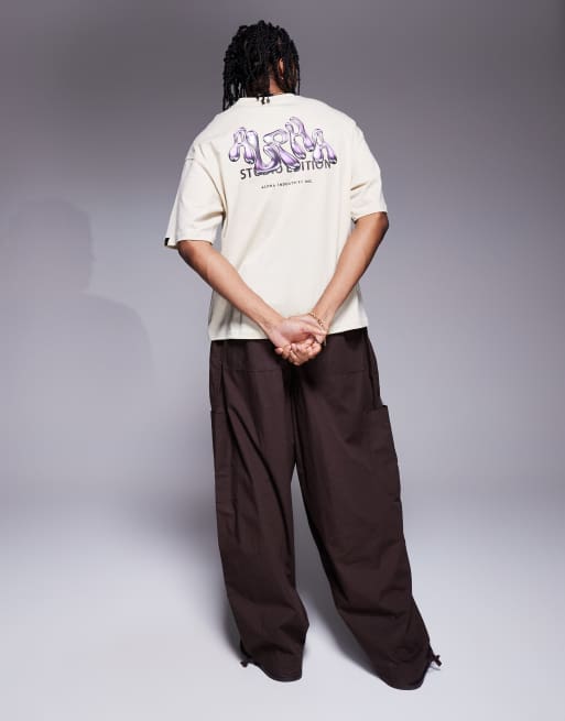 Alpha t-shirt with bubble back print logo in off white, 4 of 4