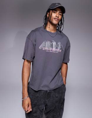 Alpha Industries Alpha t-shirt with bubble print logo in off dark grey