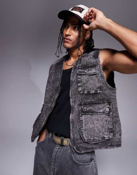 Alpha - Utility vest in zwart met acid wash - view 1