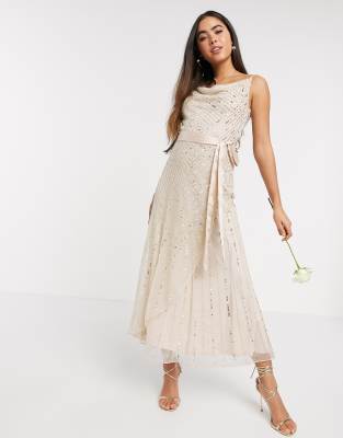 Amelia Rose Bridesmaid embellished cami midi dress in rose gold