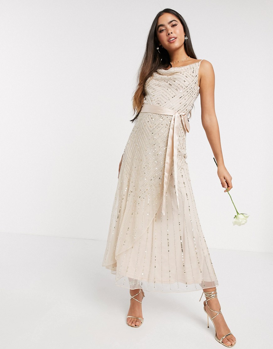 Amelia Rose Bridesmaid embellished cami midi dress in rose gold