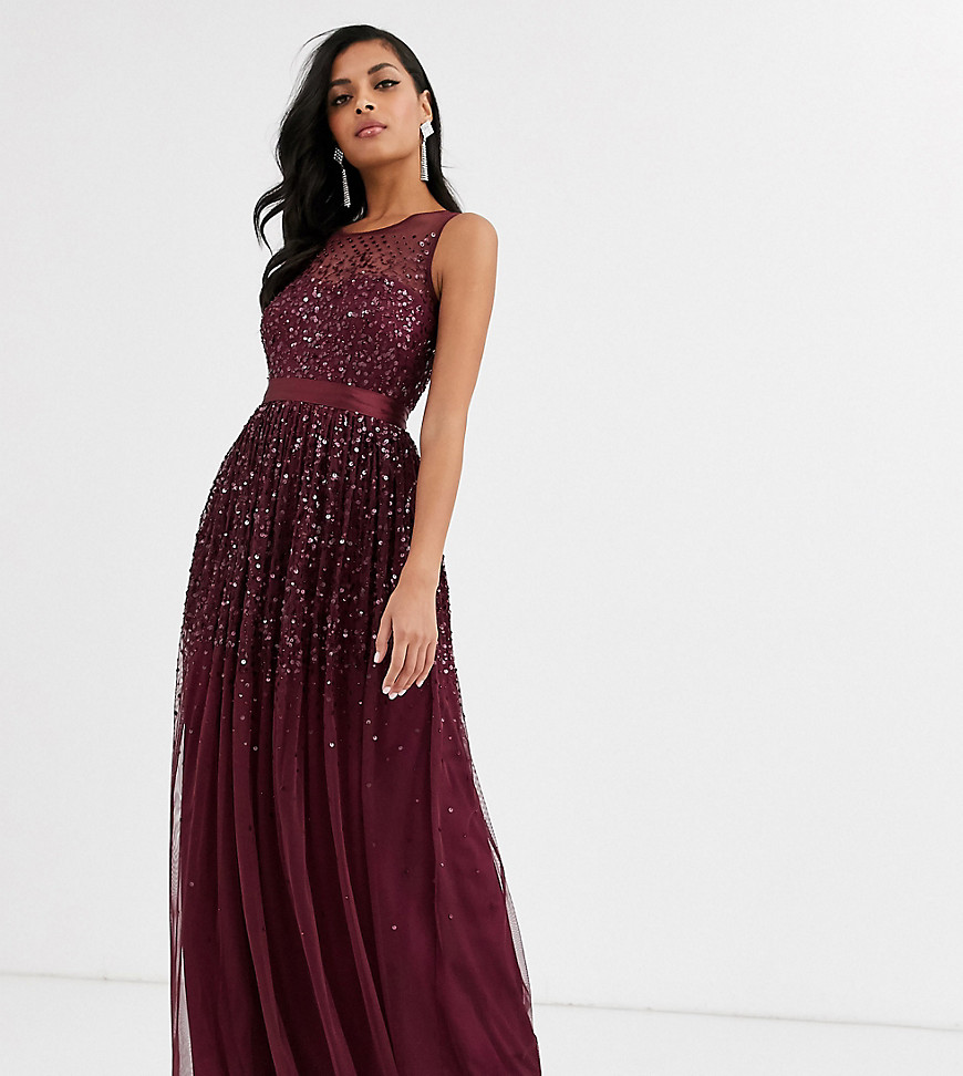 Amelia Rose bridesmaid maxi dress with scattered embellishment in wine