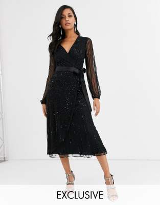 black embellished midi dress