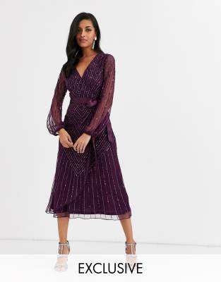 Amelia Rose embellished bridesmaid  midi dress  with wrap 