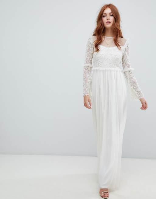 Amelia Rose embellished long sleeve dress in ivory ASOS