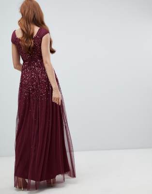 amelia rose embellished ombre sequin maxi dress with cami strap in berry