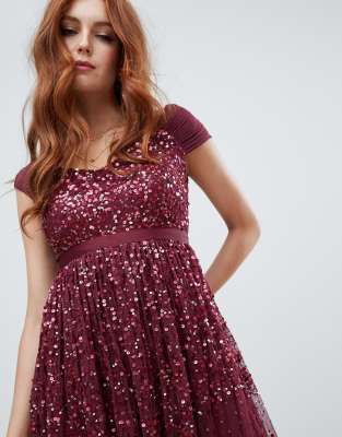 amelia rose embellished ombre sequin maxi dress with cami strap in berry