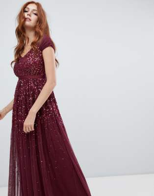 amelia rose embellished ombre sequin maxi dress with cami strap in berry