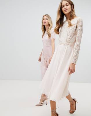 long sleeve embroidered midi dress