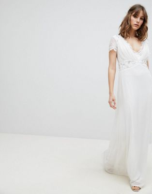 Amelia Rose Lace Plunge Front Maxi Dress With Embellished Waist | ASOS