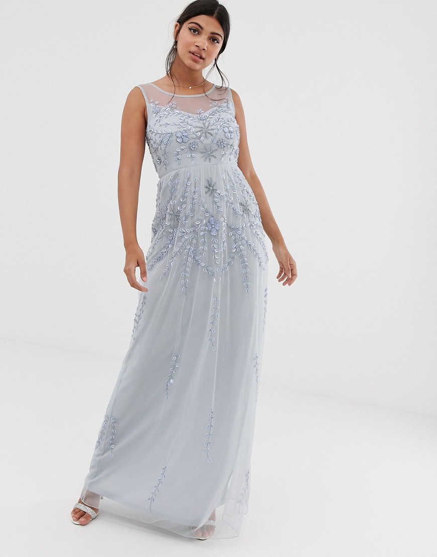 Amelia Rose - Mouwloze maxi-jurk met versiering in zachtblauw