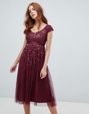 Amelia Rose - Ombre midi-jurk met versiering en cami-bandjes in rood