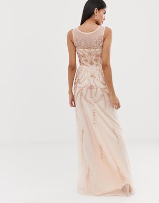 peach embellished dress