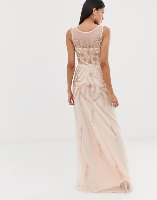 peach embellished maxi dress