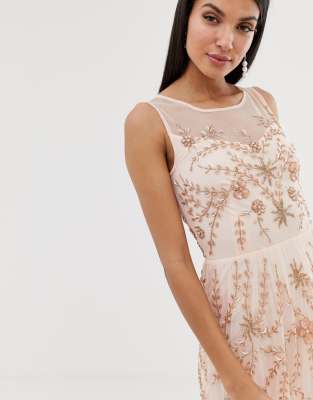 peach embellished dress