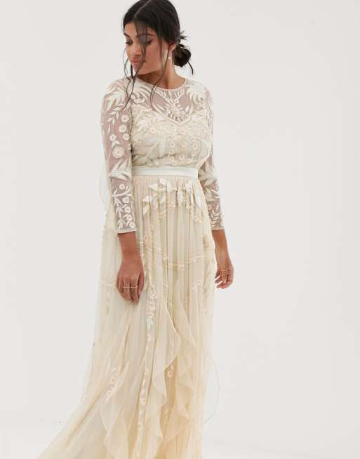 Amelia Rose vintage ruffle maxi dress with soft baroque embellishment in  cream | ASOS