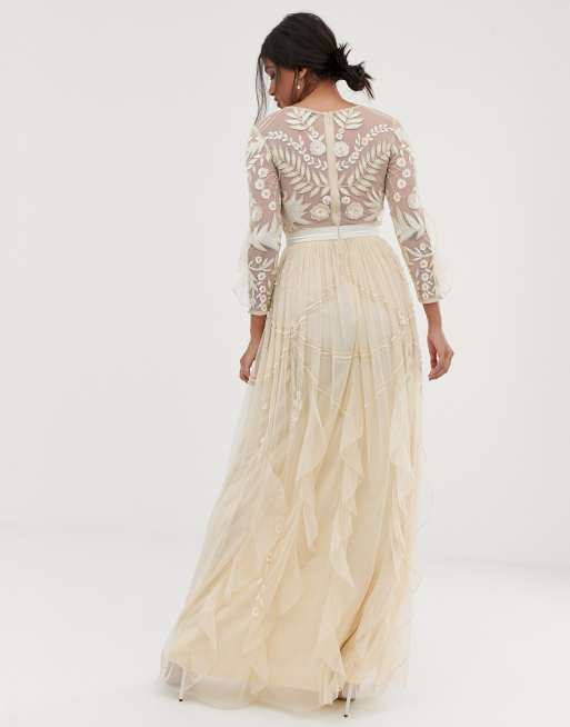 Amelia rose vintage ruffle maxi dress discount with soft baroque embellishment in cream