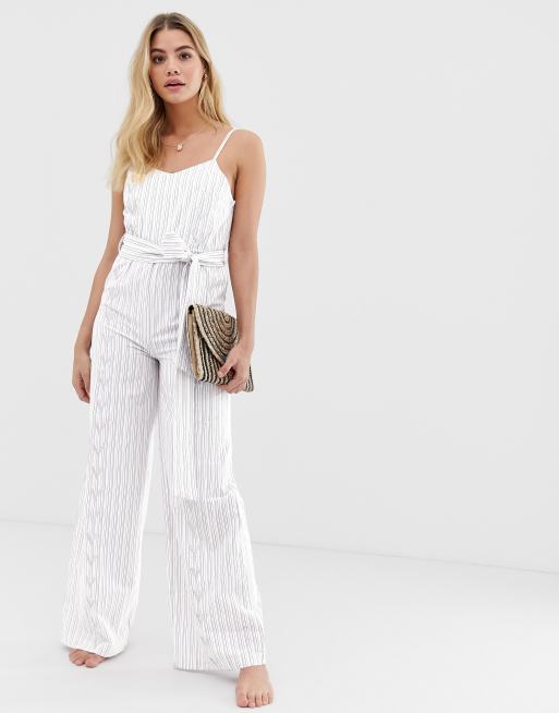 America & Beyond blue bell luxe striped beach jumpsuit | ASOS