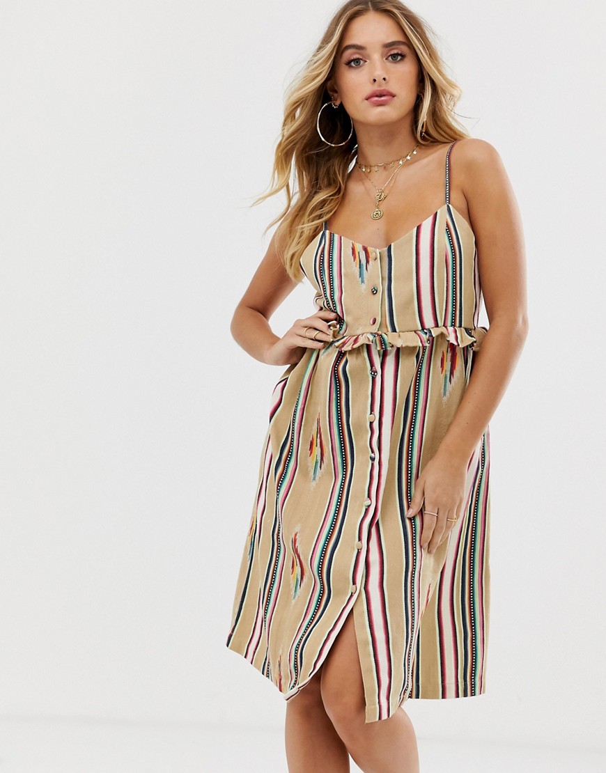 America & beyond button down printed embroidered beach dress-Multi