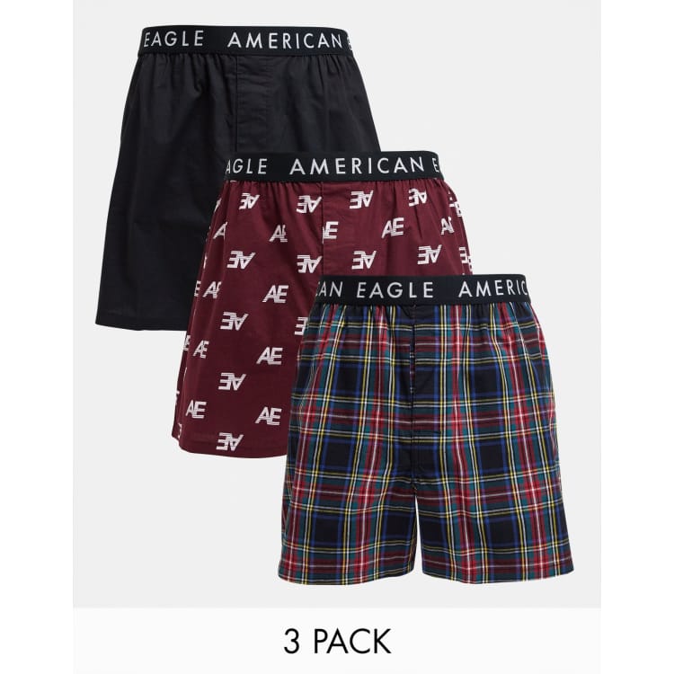 American Eagle 3pack boxer shorts underwear in check/all over logo