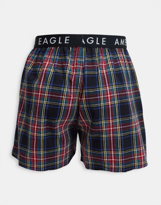 American Eagle 3pack boxer shorts underwear in check/all over logo