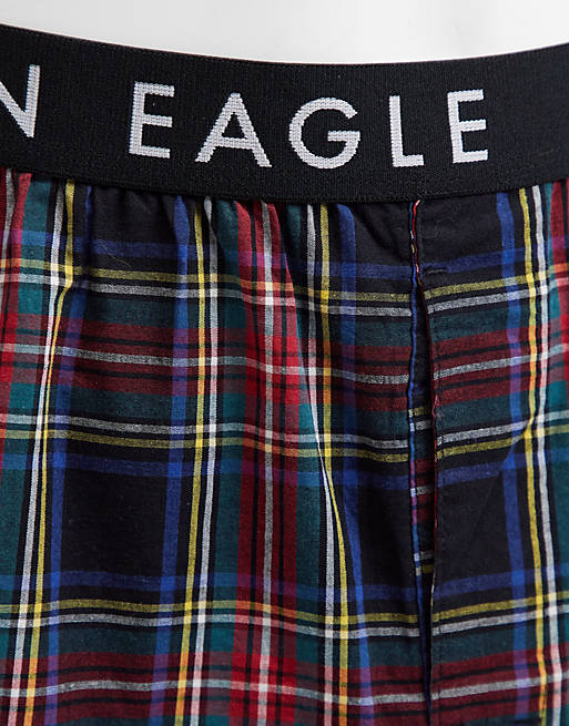 American Eagle 3pack boxer shorts underwear in check/all over logo