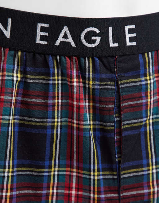 American Eagle 3pack boxer shorts underwear in check/all over logo/plain  black