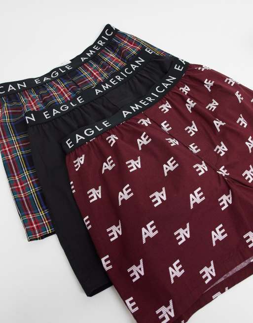 American Eagle 3pack boxer shorts underwear in check/all over logo