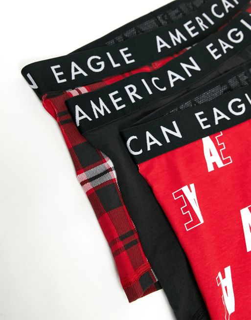 American Eagle 3pack trunks underwear in plain black and red all over  logo/check