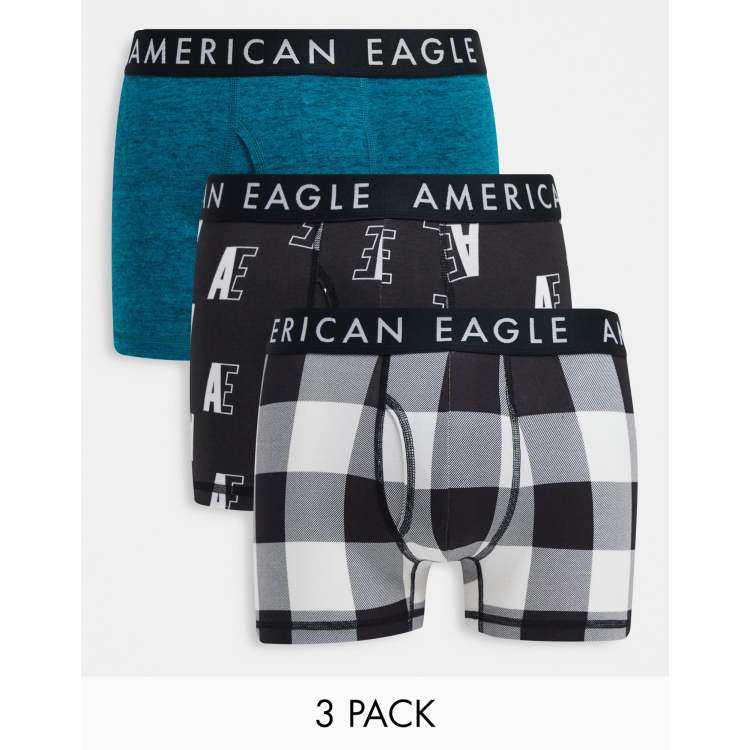 American Eagle 3pack trunks underwear in plain blue and black all over  logo/check