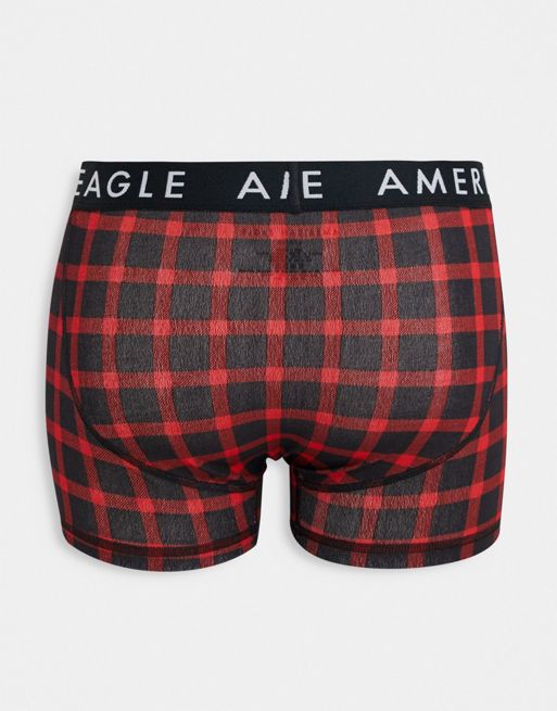 American Eagle 3pack trunks underwear in plain black and red all over  logo/check