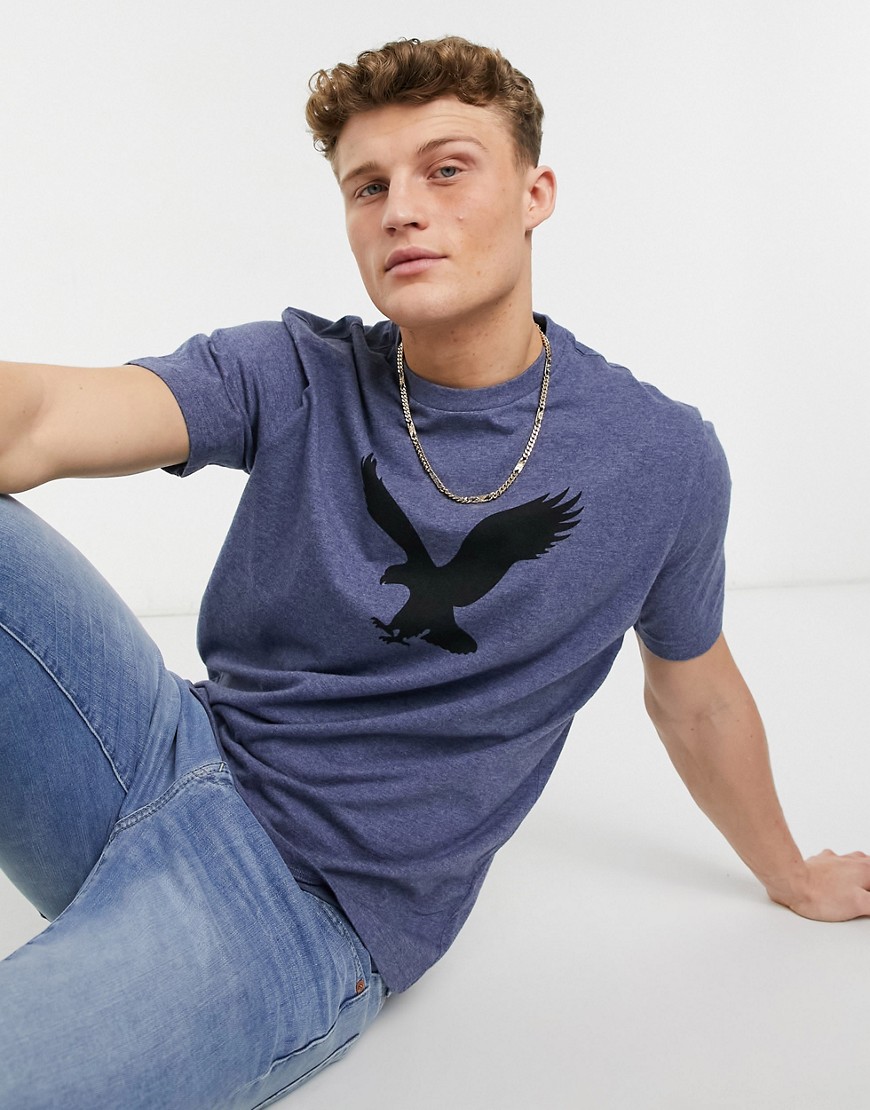 American Eagle – Blåmelerad t-shirt med stor örnlogga