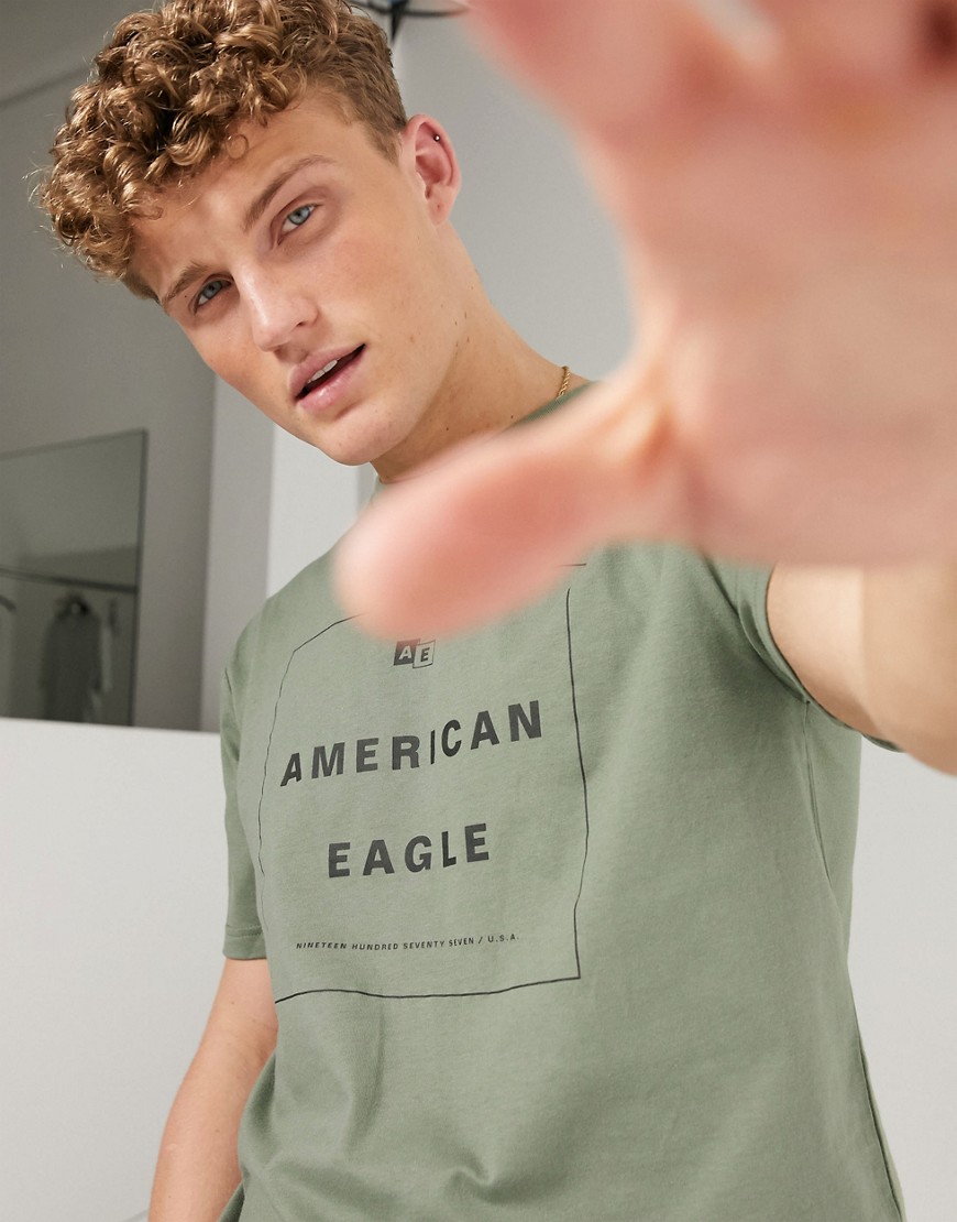 American Eagle box logo t-shirt in olive-Green