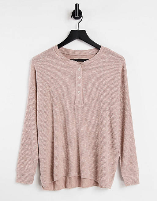 American Eagle button Henley long sleeve t shirt in pink