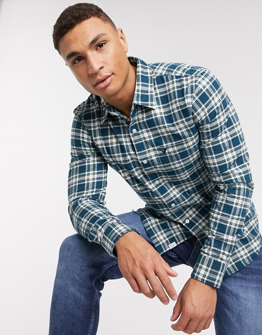 American Eagle classic fit check oxford shirt in blue