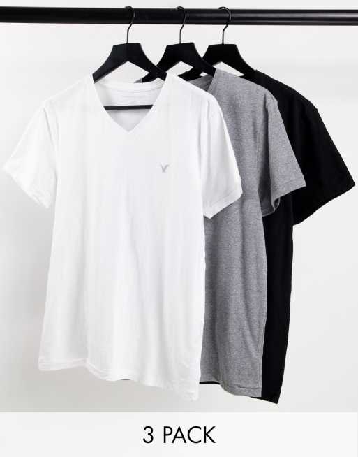 American Eagle - Confezione da 3 t-shirt in tessuto fiammato con scollo a V