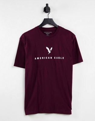 American Eagle core front eagle logo print t-shirt in burgundy