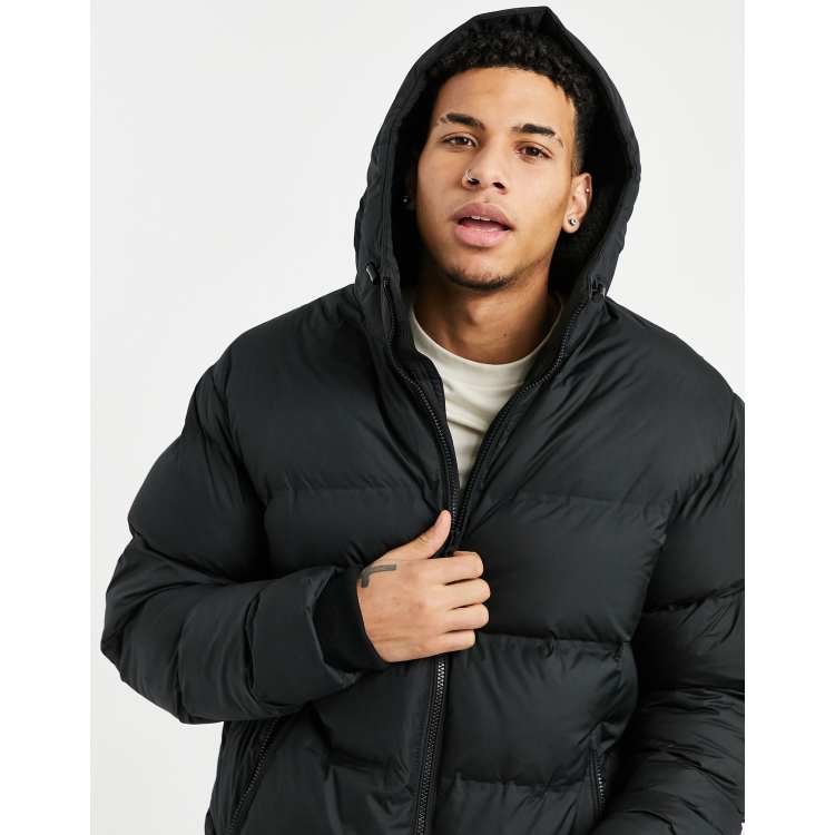 American Eagle core hooded puffer jacket borg lined in bold black