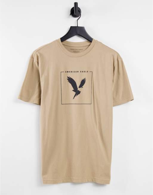 American Eagle – Core – T-Shirt in Hellbraun mit kastigem Logoprint