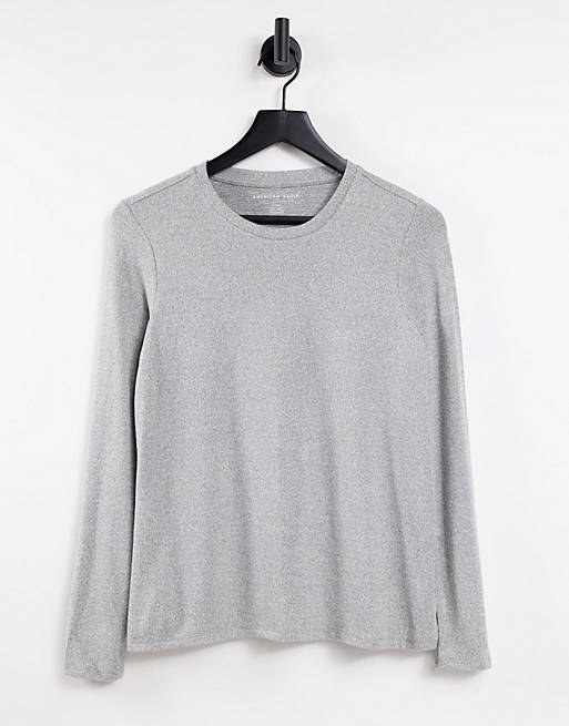 American Eagle crew neck plush jersey top in grey