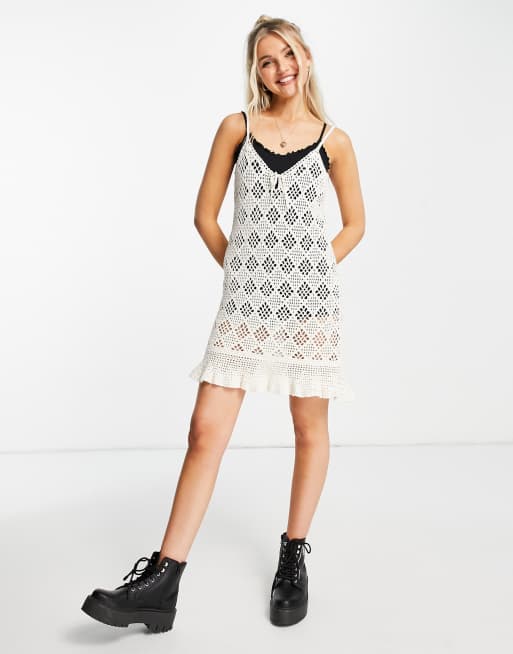 American Eagle crochet tank dress in cream ASOS