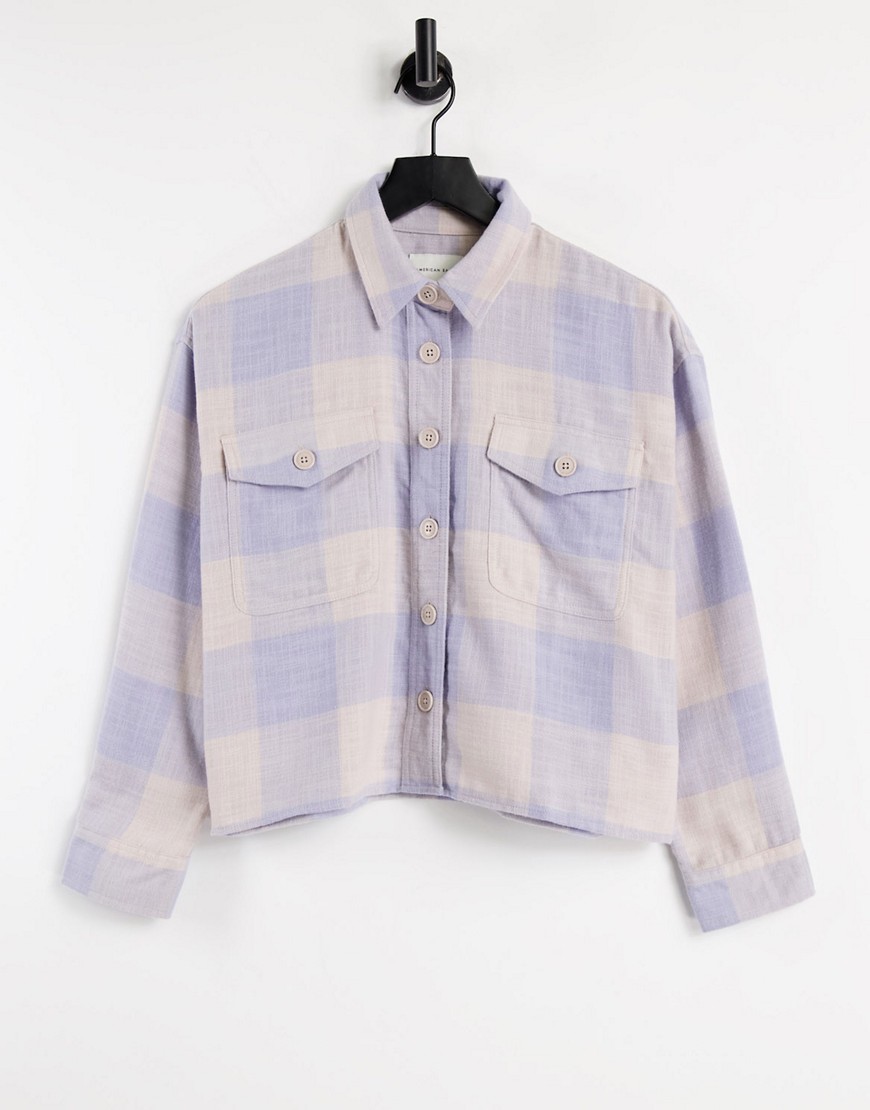 American Eagle cropped plaid shirt in violet-Purple