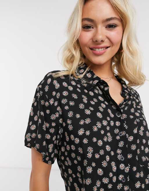 American Eagle cropped short sleeve shirt in black floral ASOS
