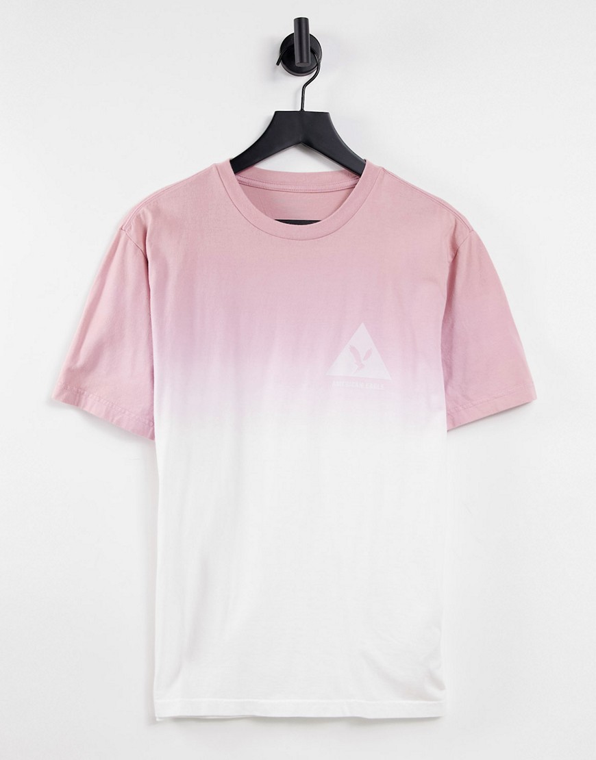 American Eagle - Dip-dye T-shirt met driehoekig adelaarslogo in oudroze