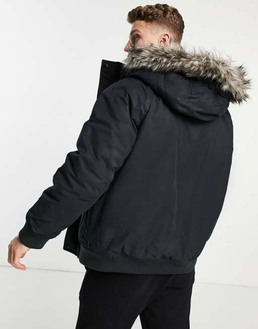 American Eagle - Expedition - Giacca bomber isolante nera con finitura sul cappuccio in pelliccia sintetica, 2 di 4