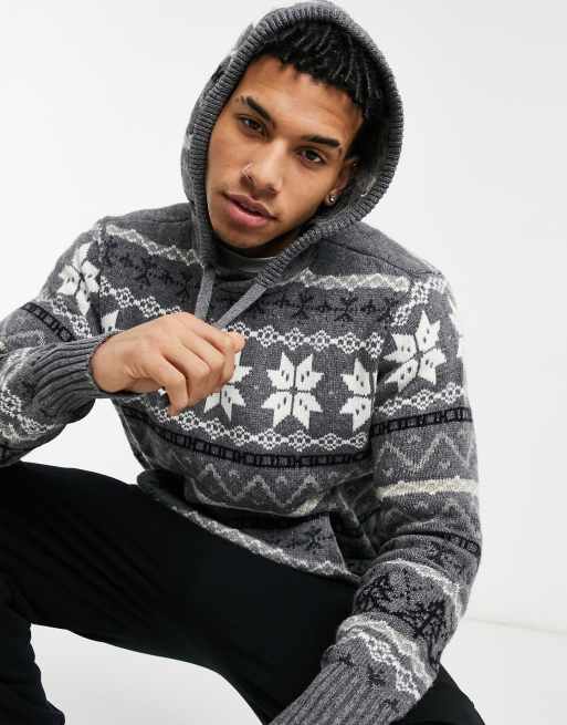 Grey knitted hoodie clearance mens